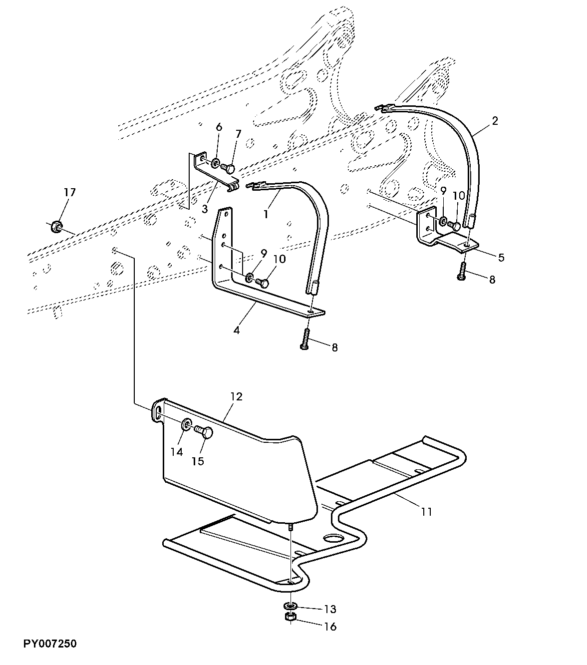 BRACKETS AND BOTTOM GUARD, 30.6 GALLON FUEL TANK (OPEN OPERATOR'S STATION / LOW VERSION)