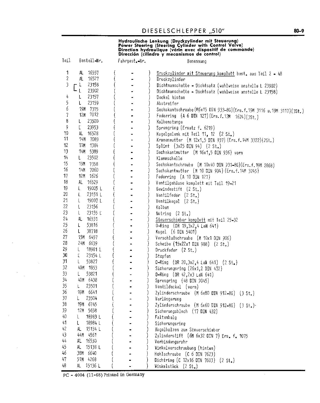 Lift Cylinder (Continued)