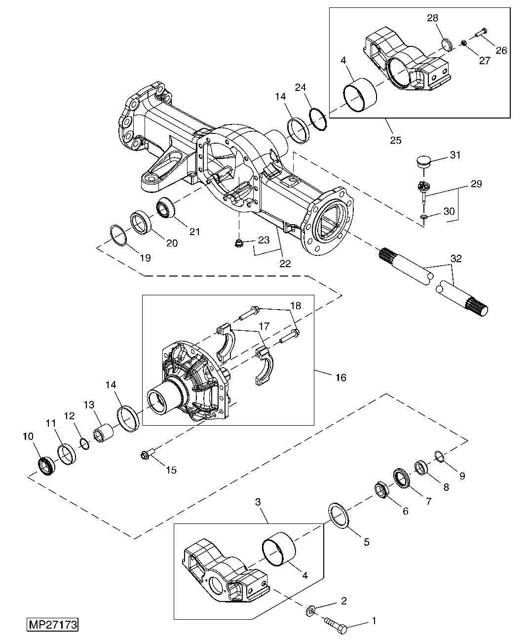FRONT AXLE HOUSING (MFWD) (AXLES MARKED S30BZ100)