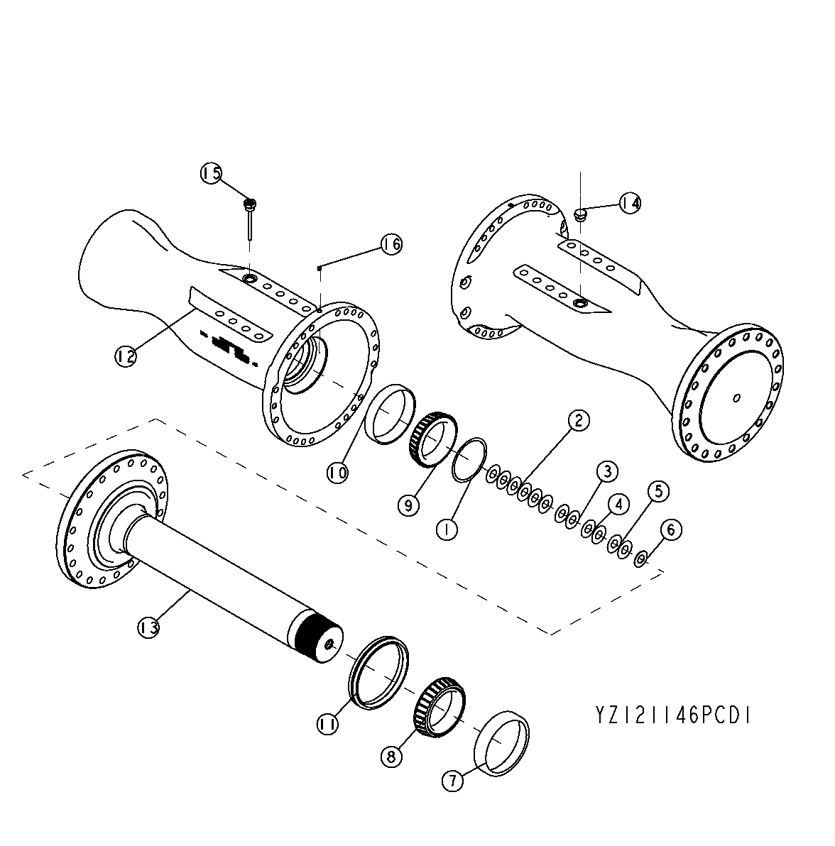 YZ121146 AXLE HOUSING AND SHAFT (1400) REAR-SWEDA(748H);CODE D6 - ORDER CODE 1406