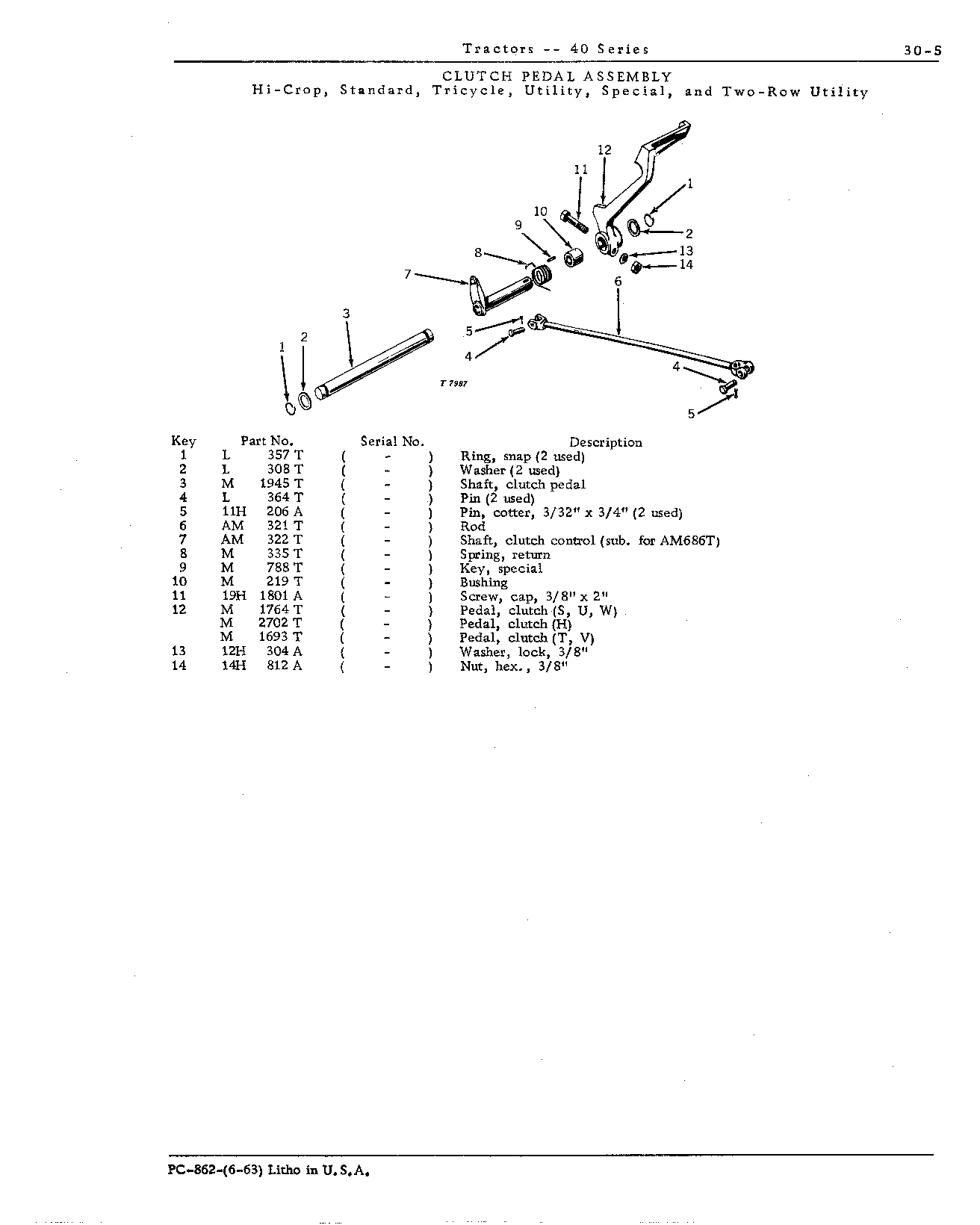 Clutch pedal (H, S, T, U, V, W)
