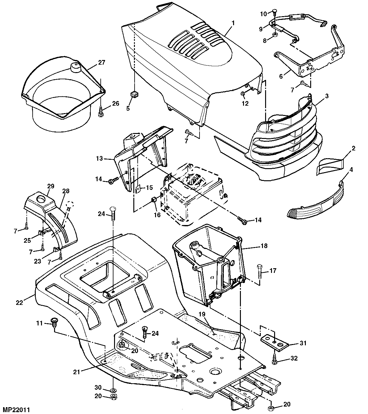 Hood, Frame and Instrument Panel (030001 - )
