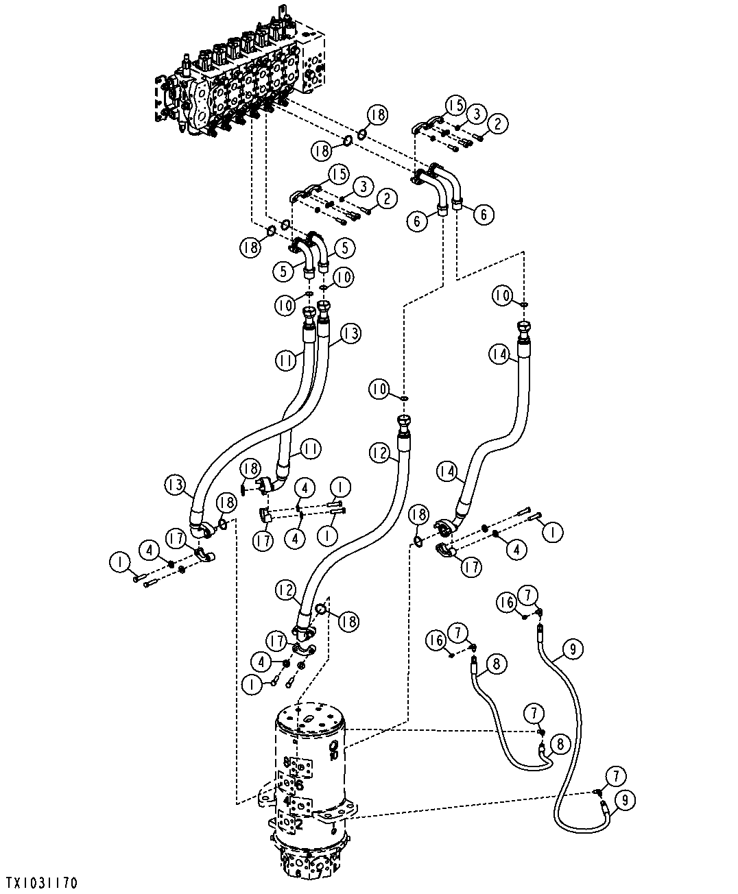 HYDRAULIC SYSTEM - LOWER (ROTARY MANIFOLD) (SN -139429)