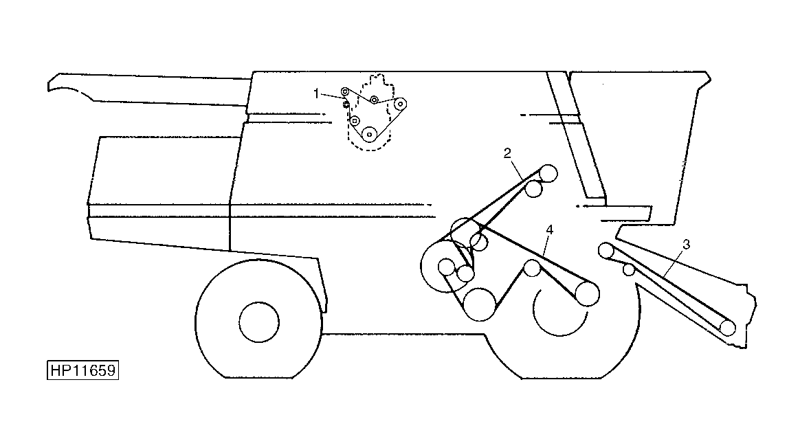 ALTERNATOR, SECONDARY COUNTERSHAFT, FEEDER CONVEYOR, SHOE, STRAW WALKER AND CONVEYOR AUGERS