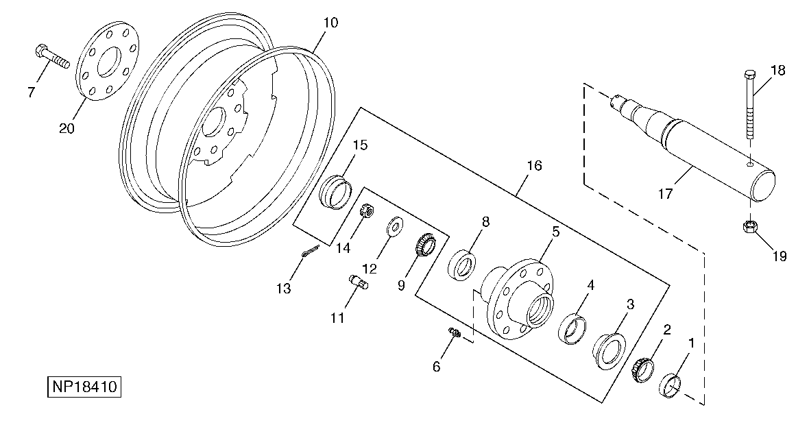 WHEEL, HUB AND SPINDLE (8-BOLT), 340/65/R18 TIRE