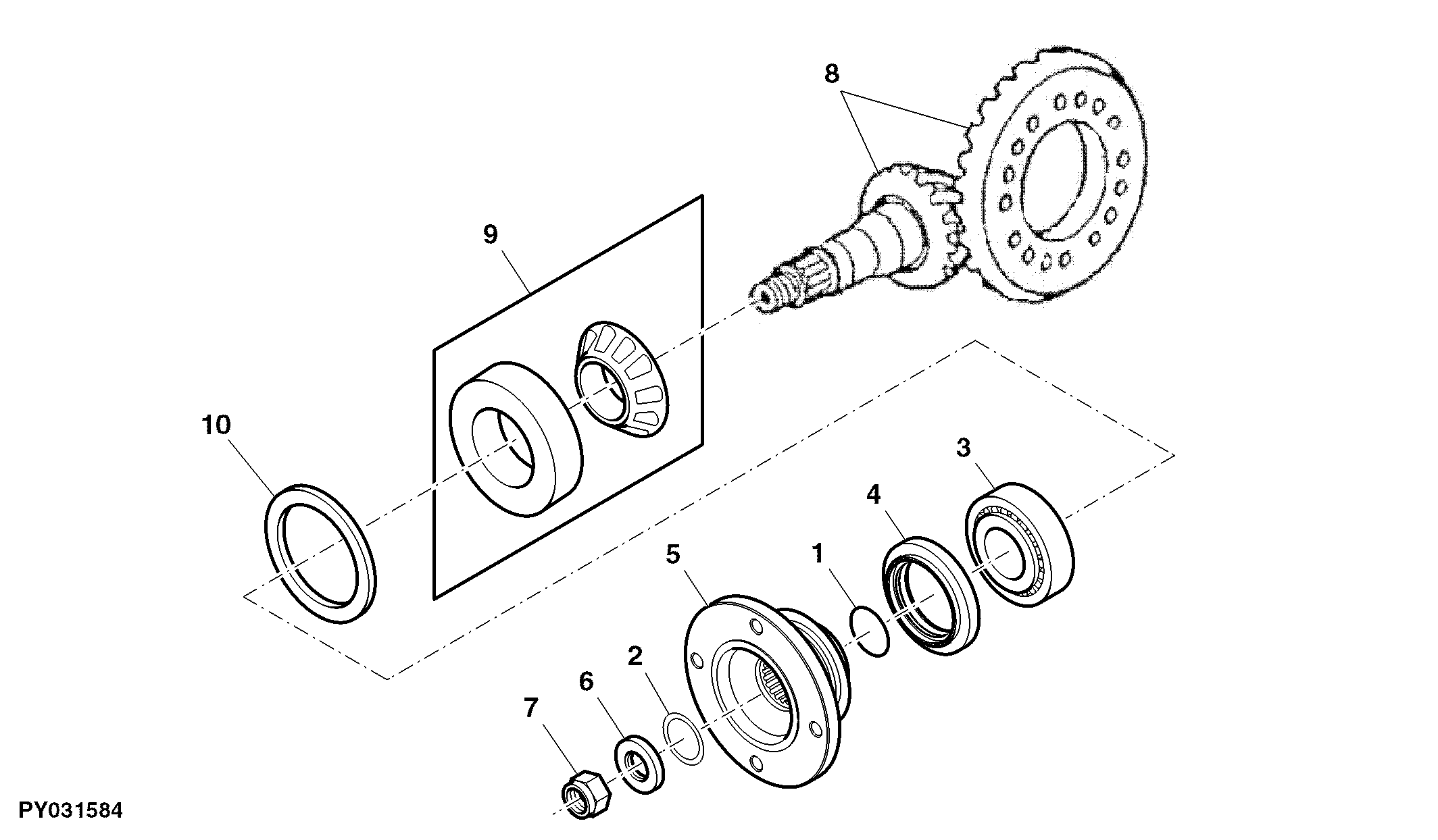 Drive Flange and Bevel Gear, Front Axle, MFWD