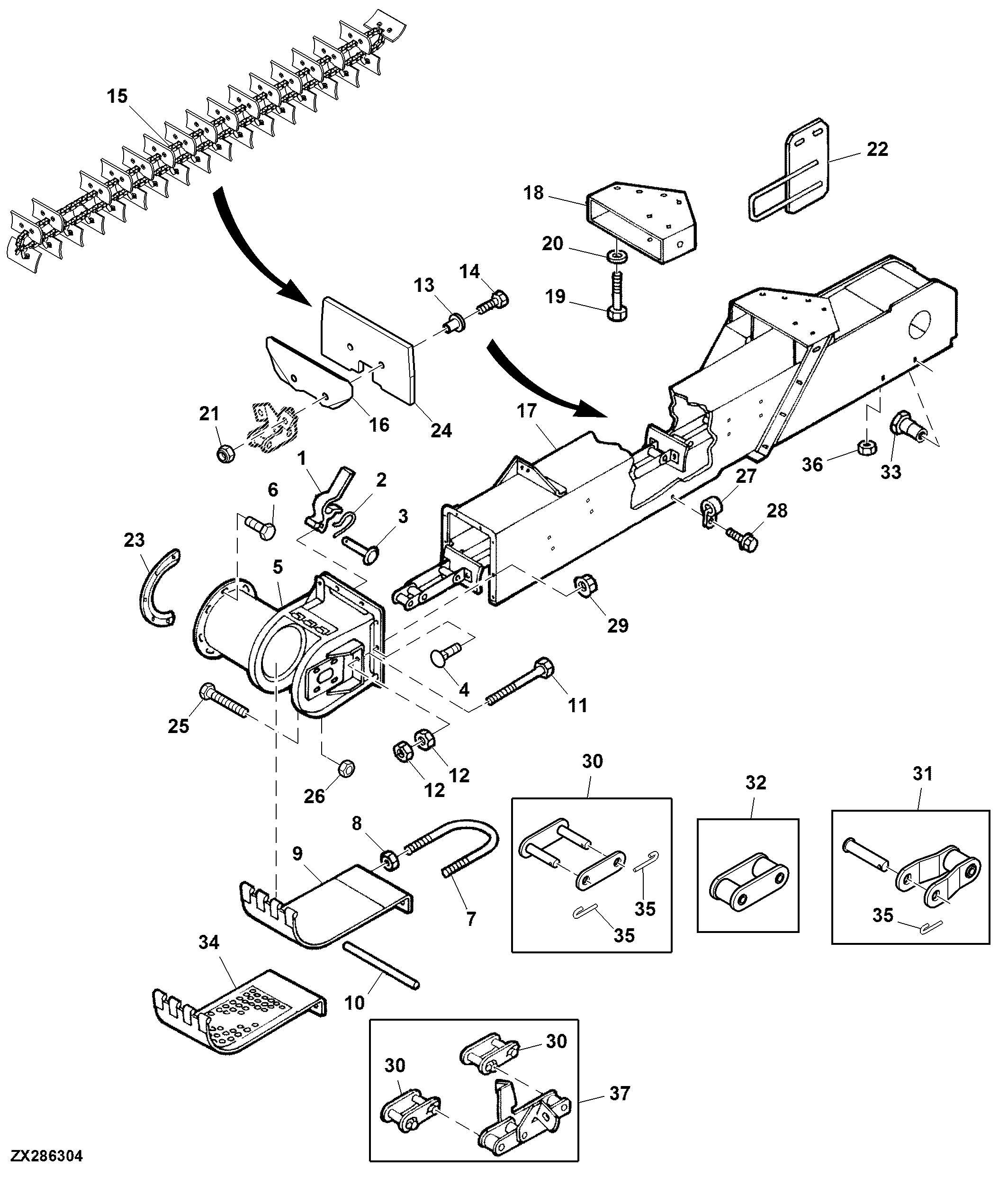 Lower Clean Grain Elevator and Conveyor Chain
