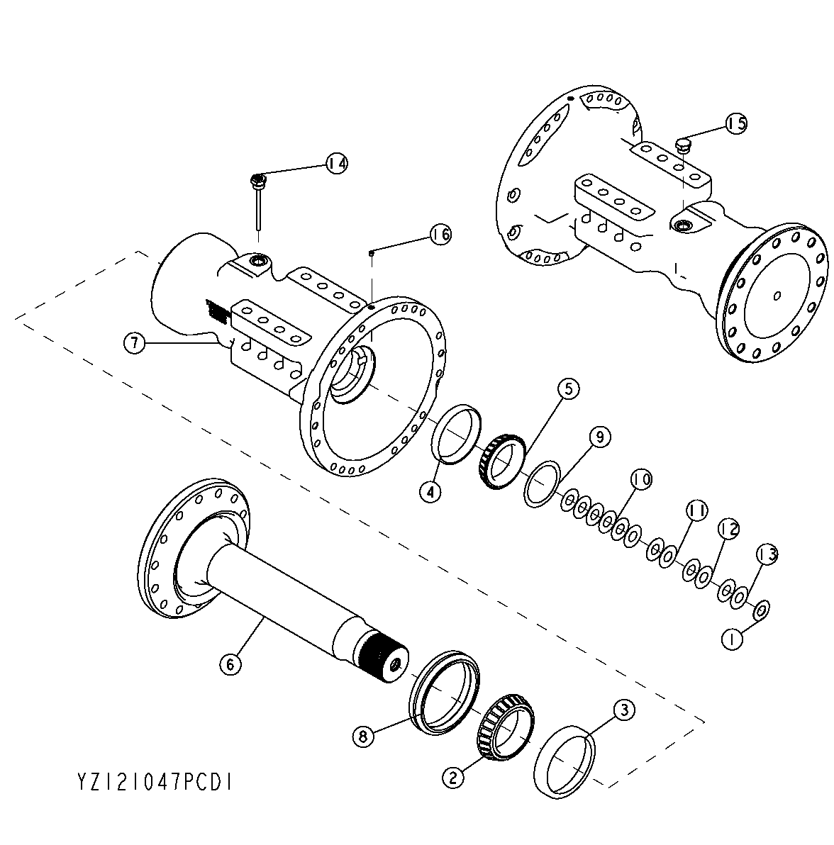 YZ121047 AXLE HOUSING AND SHAFT (1400) REAR(748H);CODE D4 - ORDER CODE 1404