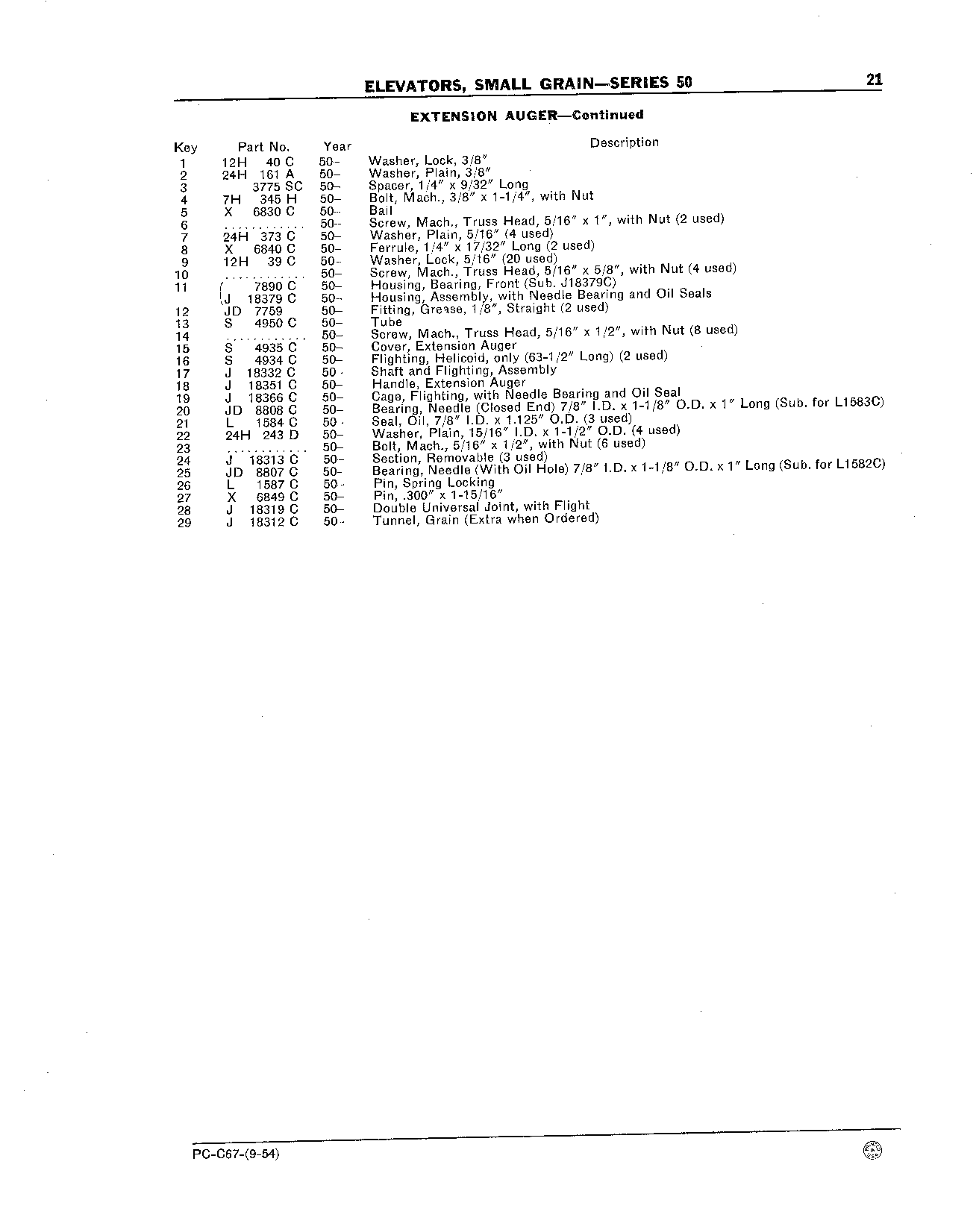 Elevators, Small Grain - Series 50 Extension Auger (Continued)