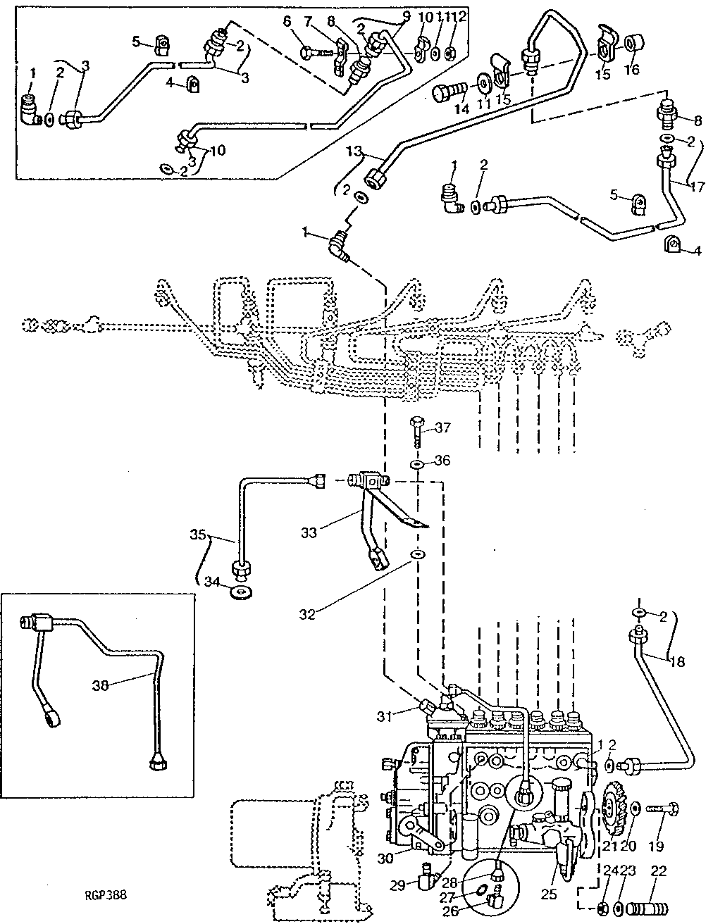 FUEL INJECTION PUMP WITH CONTROL AND LUBE LINES