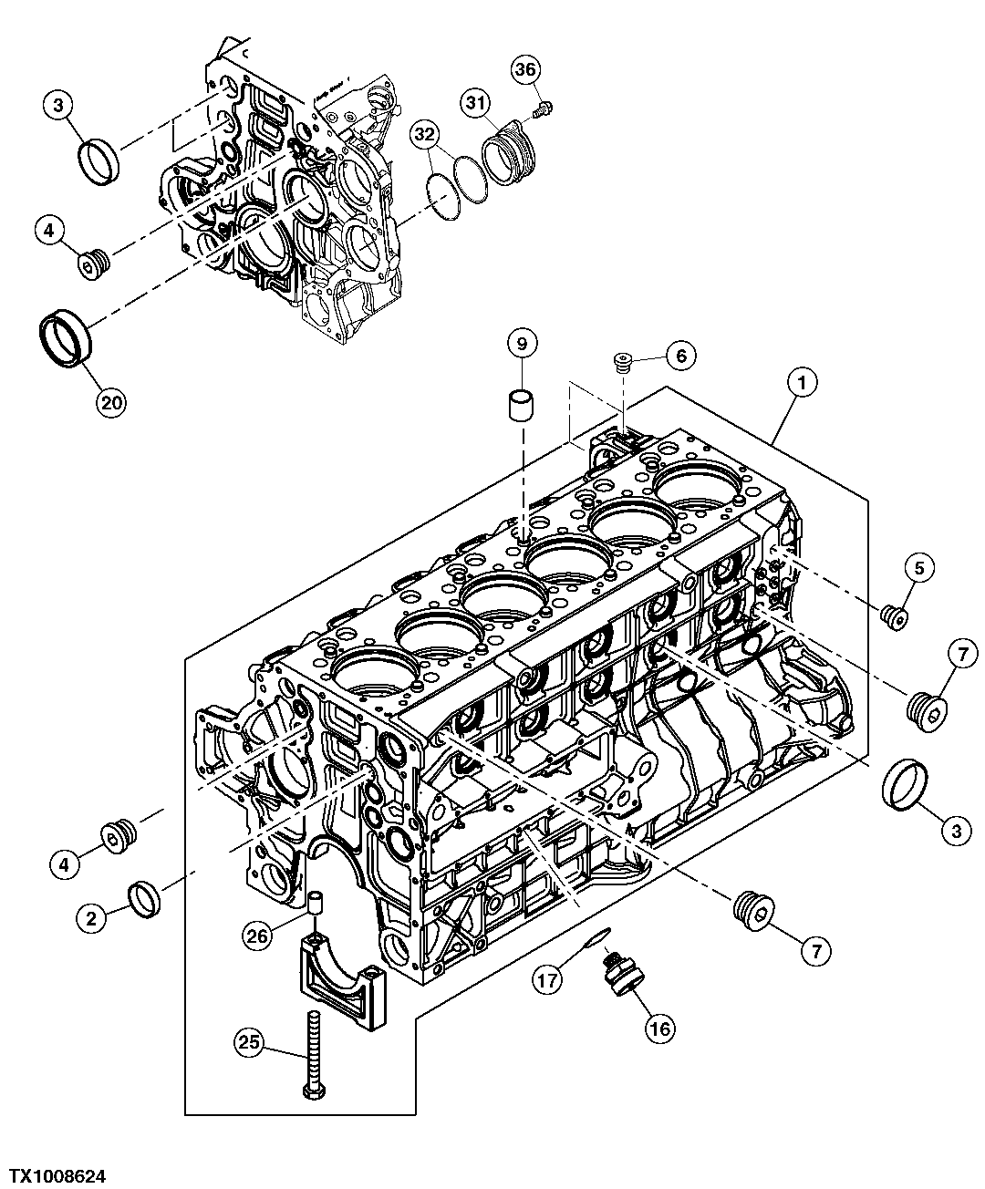 Engine Cylinder Block and Main Bearing Caps