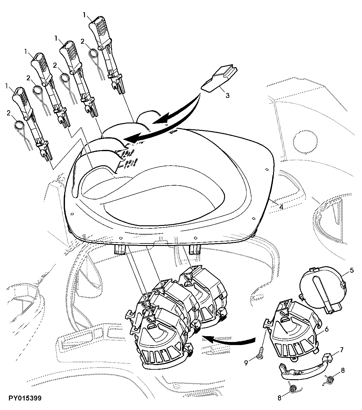 ELECTR. OPERATED SELECTIVE CONTROL VALVE POS. 1, 2, 3 + 4, CONTROL LINKAGE (SHIFT CONSOLE)