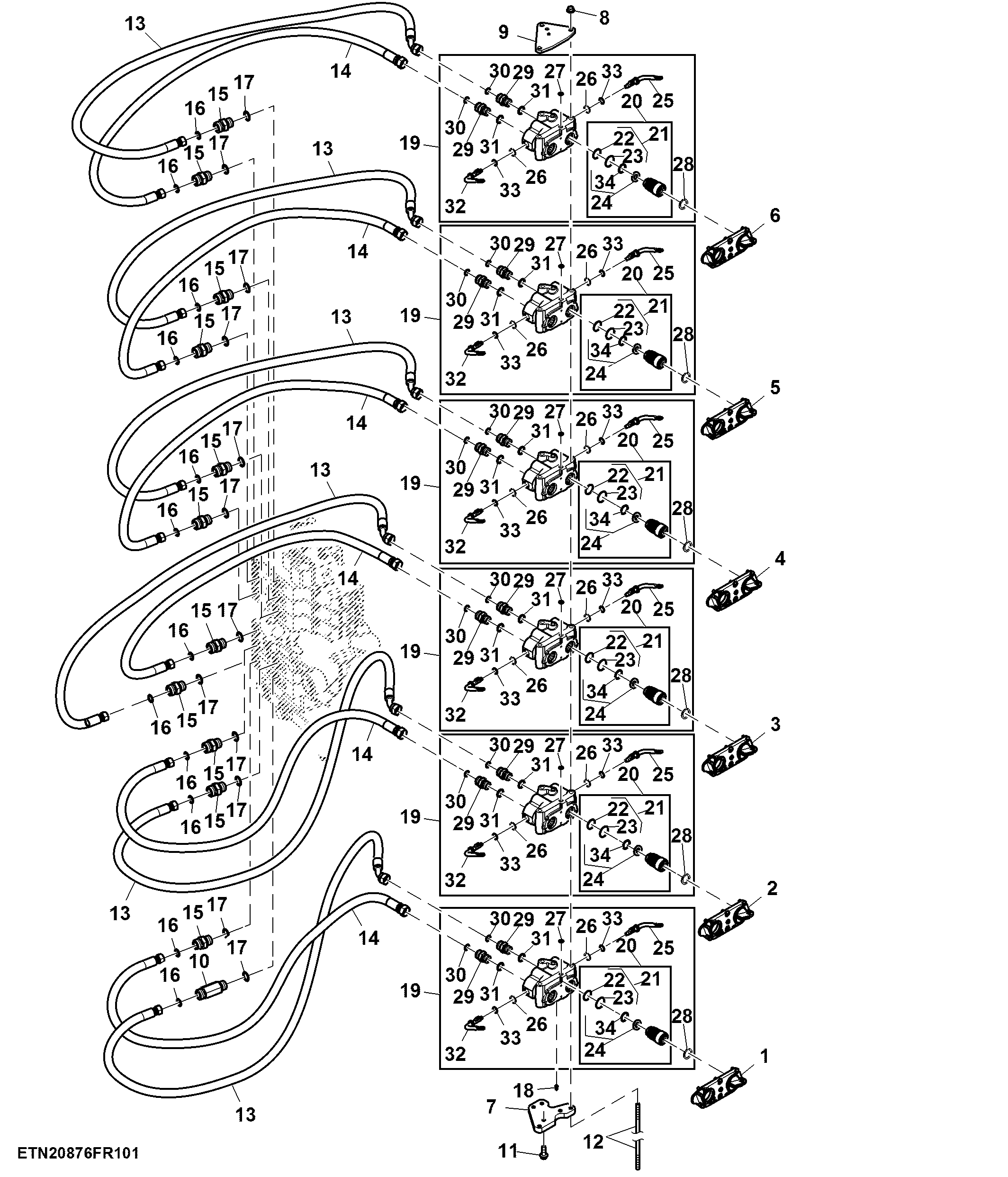 Selective Control Valve, W/O Hitch, 6 Rear SCV, High Flow, Double Reduction Axle (For Scraper) (1/2)