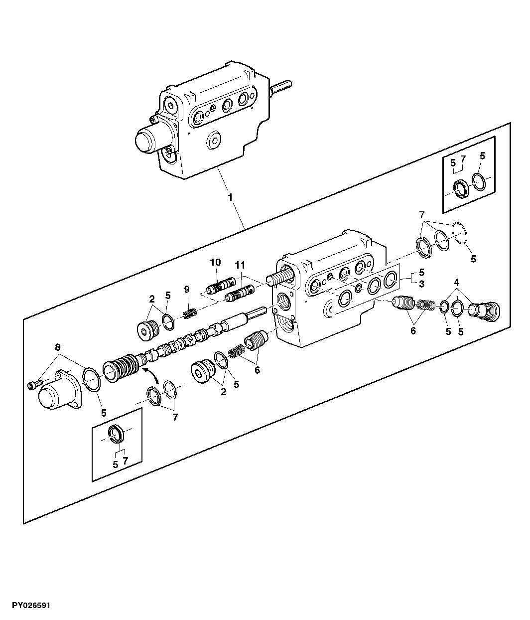 ELECTRONICALLY OPERATED CONTROL VALVE (E-ICV), R.H. / CENTER CAB (SINGLE PARTS)