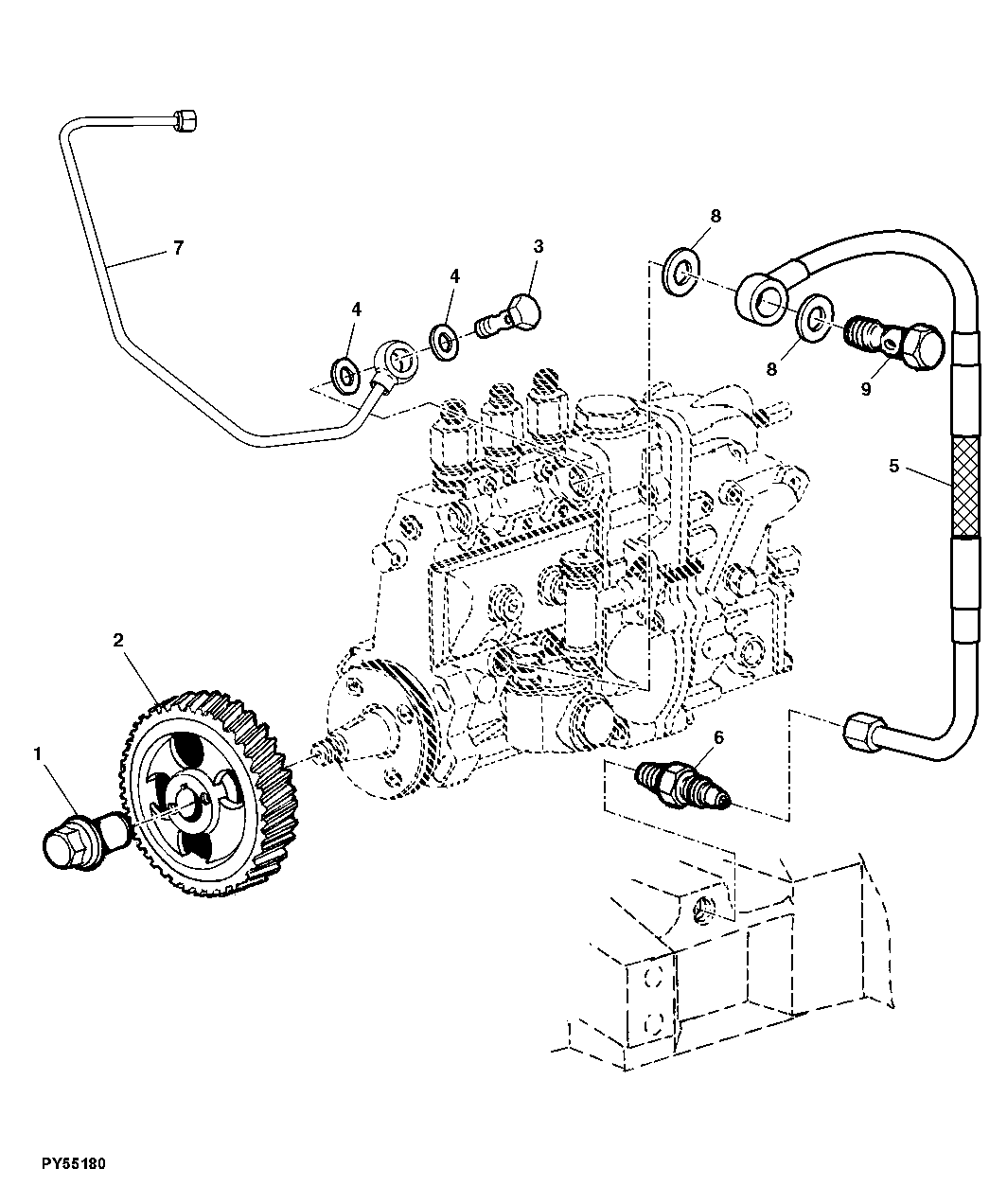 FUEL INJECTION PUMP DRIVE GEAR / LUBRICATION LINE