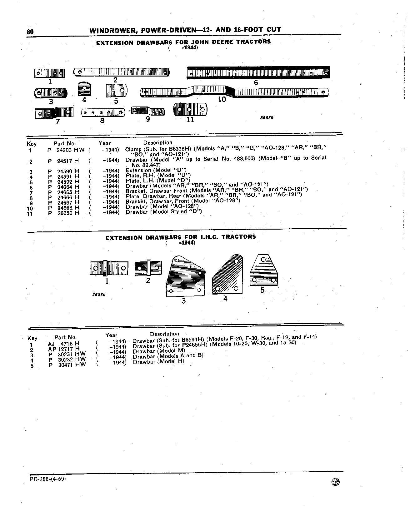 Drawbars, Extension, I.H.C. Tractors ( -1944)