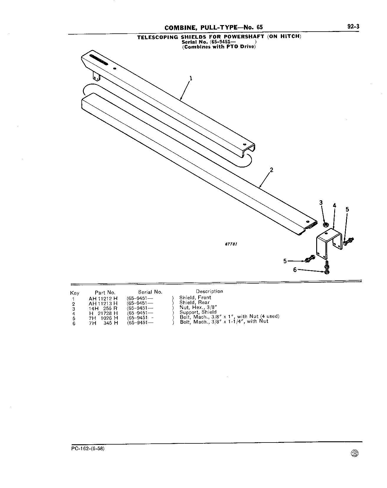 92 Powershafts, Shields, and Power Drive Gear Housing for Combines with PTO Dr (Continued)