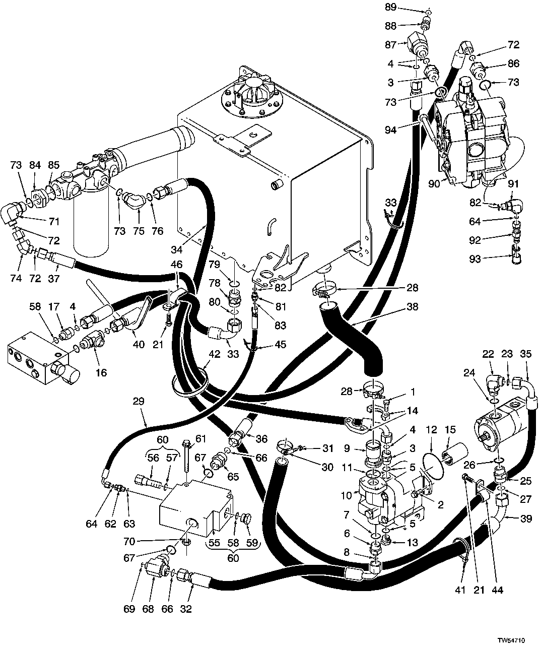Main Hydraulic Lines, Steering Priority Valve and Pump (Direct Drive) (596700 - )