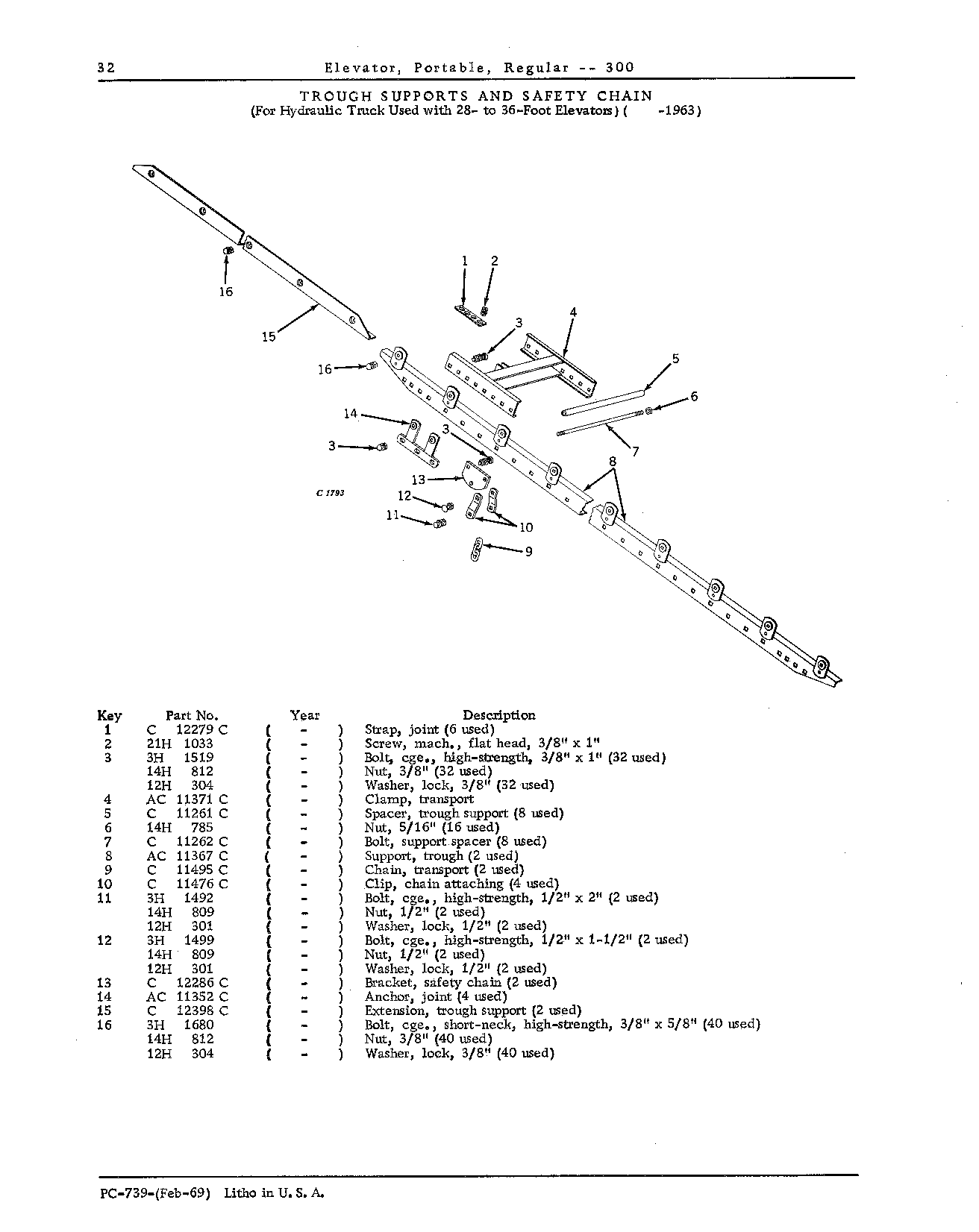 CHAIN, SAFETY: For Hydraulic Truck used with 28- to 44-Foot Elevators ( -1963)