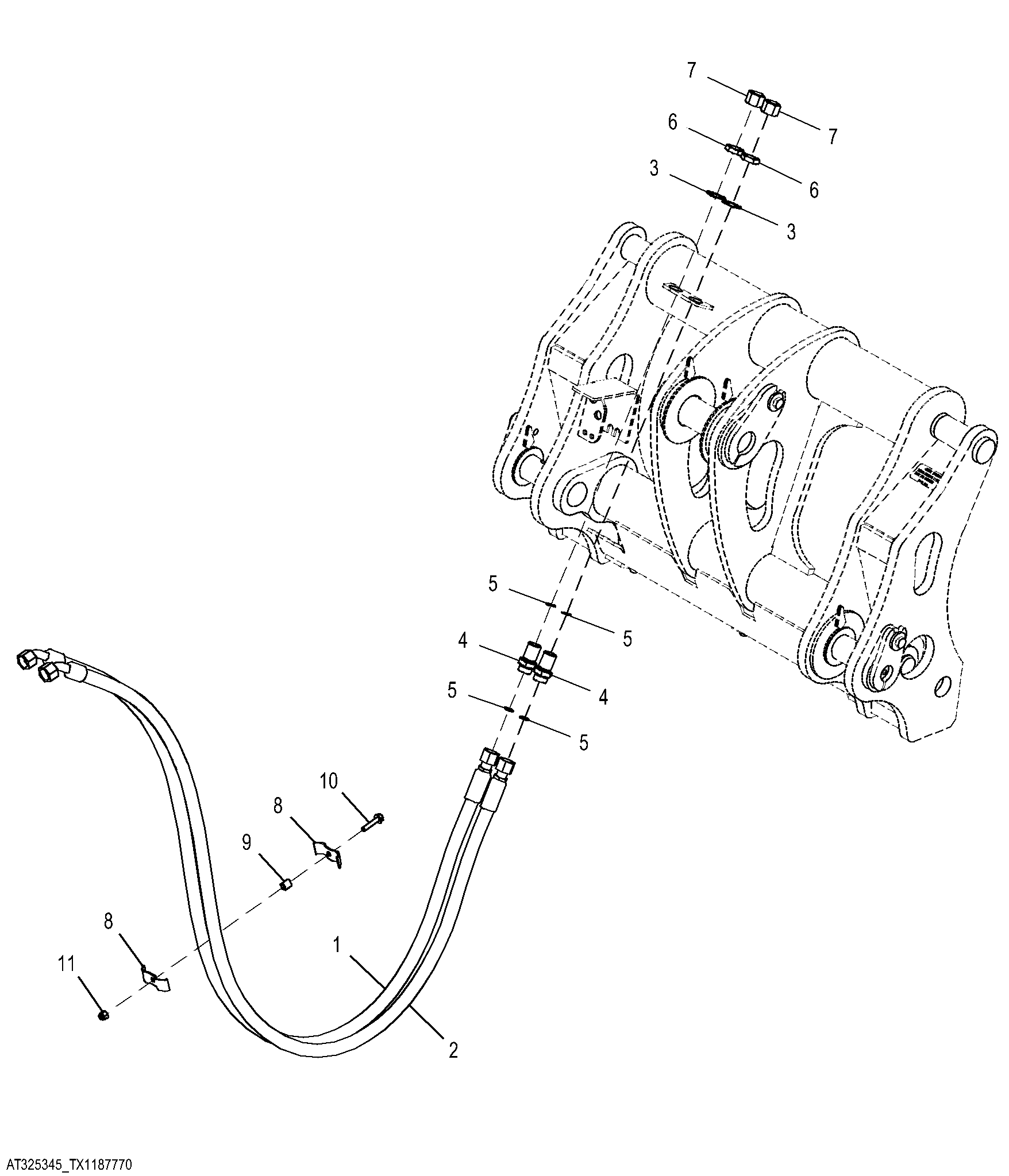 Third Function Hi-Vis Boom to Coupler Hydraulic Lines (High Lift Z-Bar)