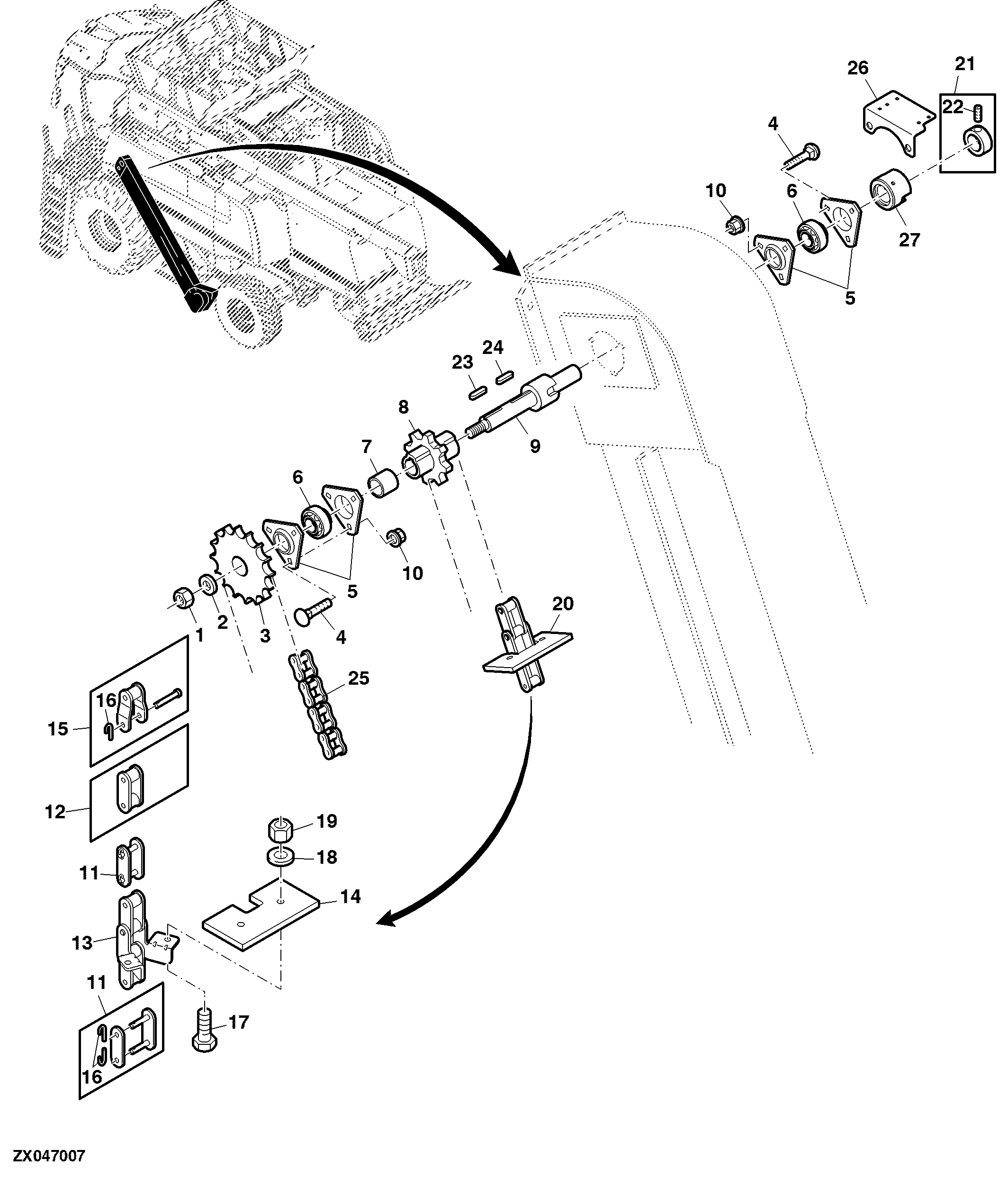 Chain, Sprockets and Bearings For Tailings Elevator