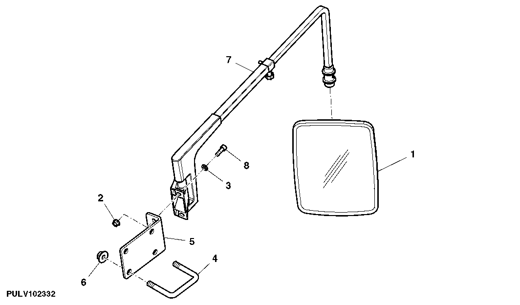 REAR VIEW MIRROR, OPEN OPERATOR'S STATION (EUROPEAN TRACTOR)