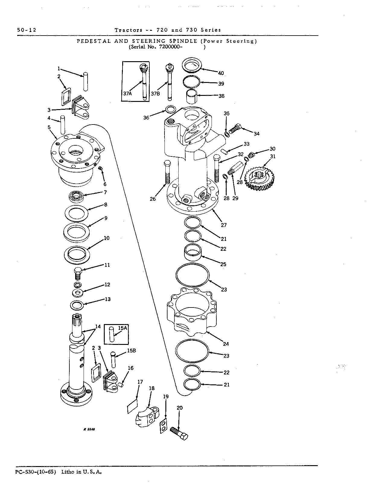 Pedestal and steering spindle (power steering)