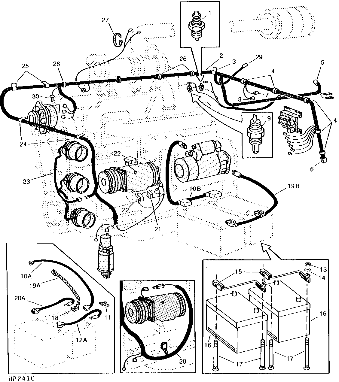 Engine Compartment Wiring Harnesses, Battery Cables and Mountings, Water Temperature Sending Units and Vacuum Switch