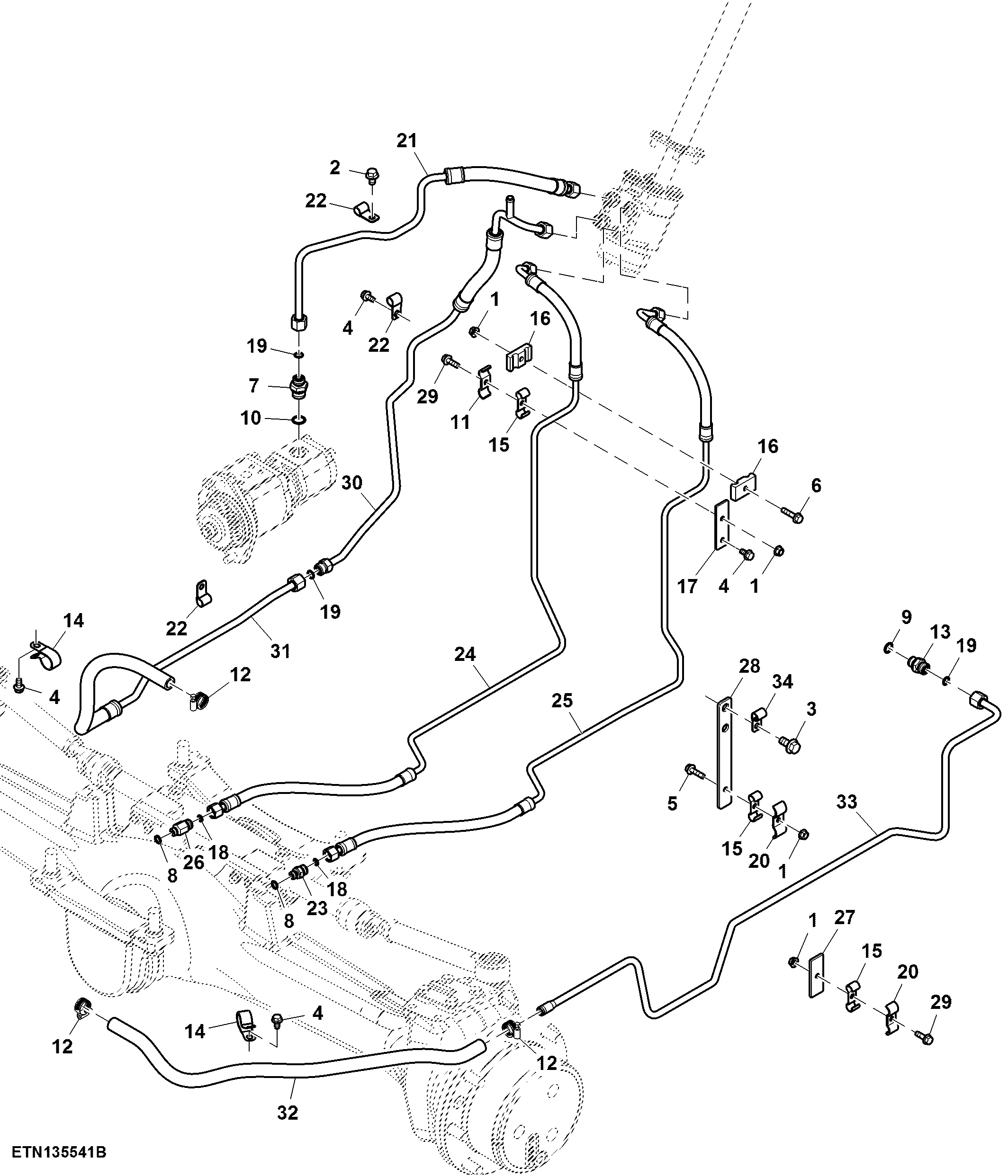 Hydraulic Steering Oil Lines, W/ A/C, High Clearance, 2WD