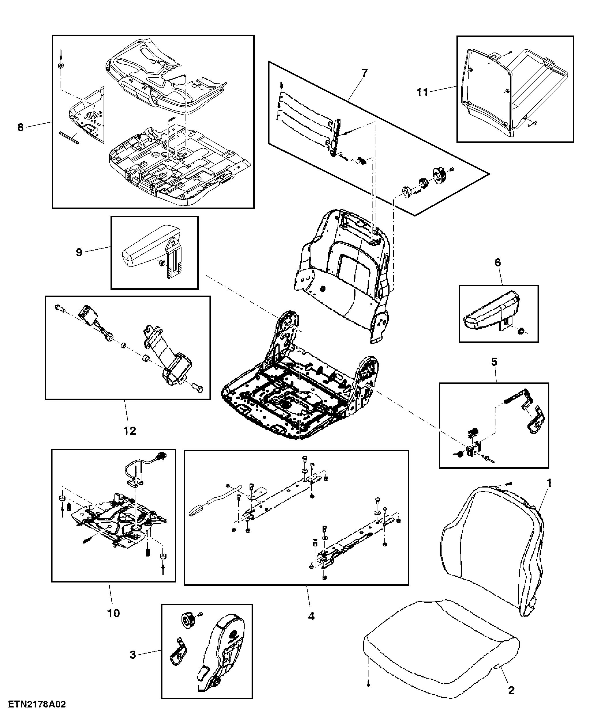 Operator's Seat Cushion, Armrest / Mountings, Cab
