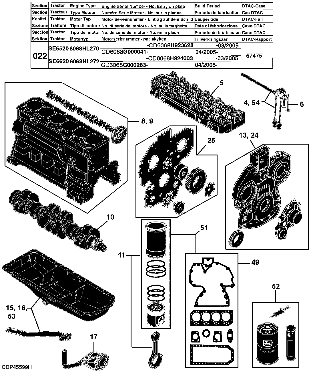 22 ENGINE, SE6320 (4045HL270), SE6420 (4045HL271), SE6520 (6068HL270), SE6620 (6068HL272)