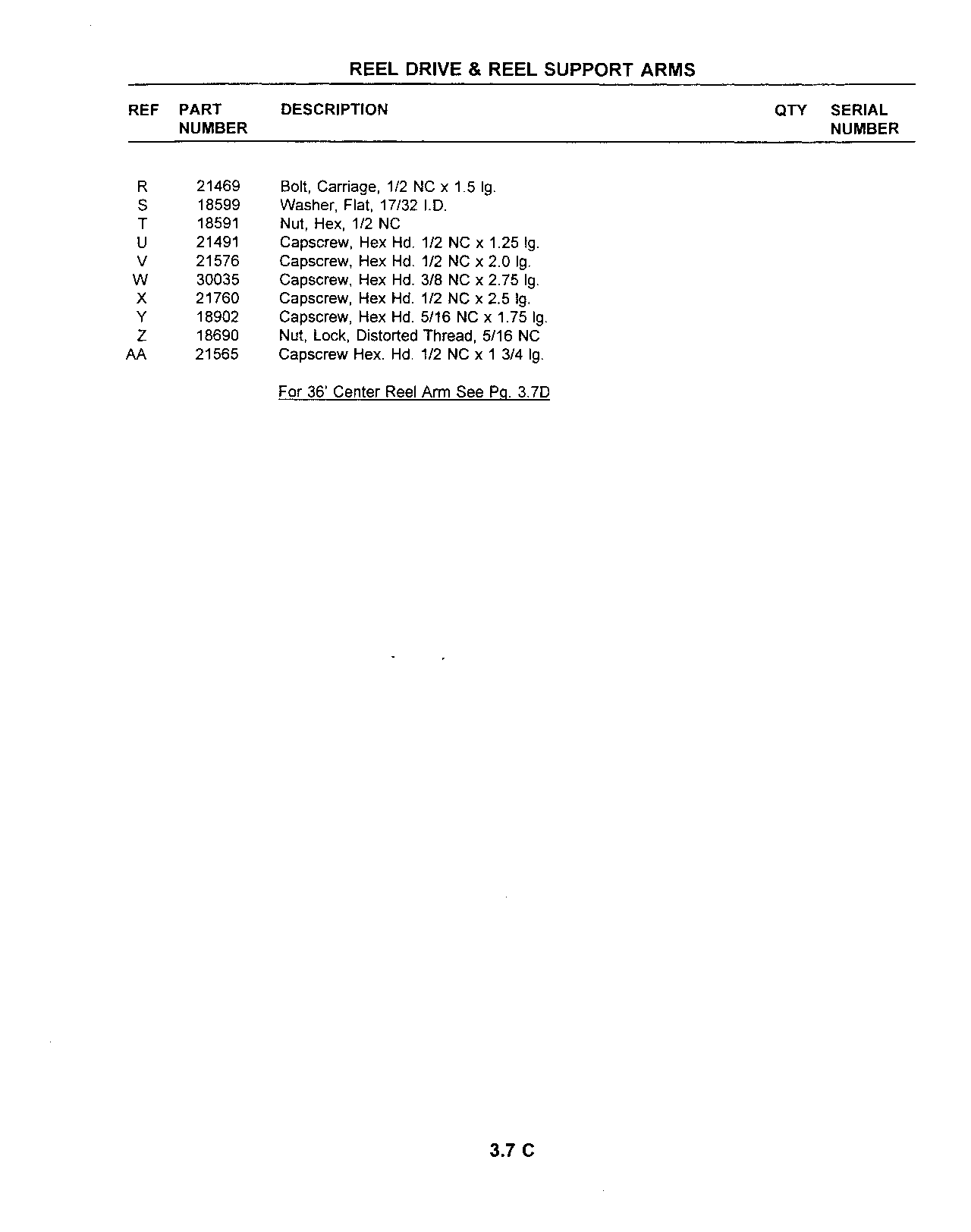 Reel Drive & Support Arms (Continued)