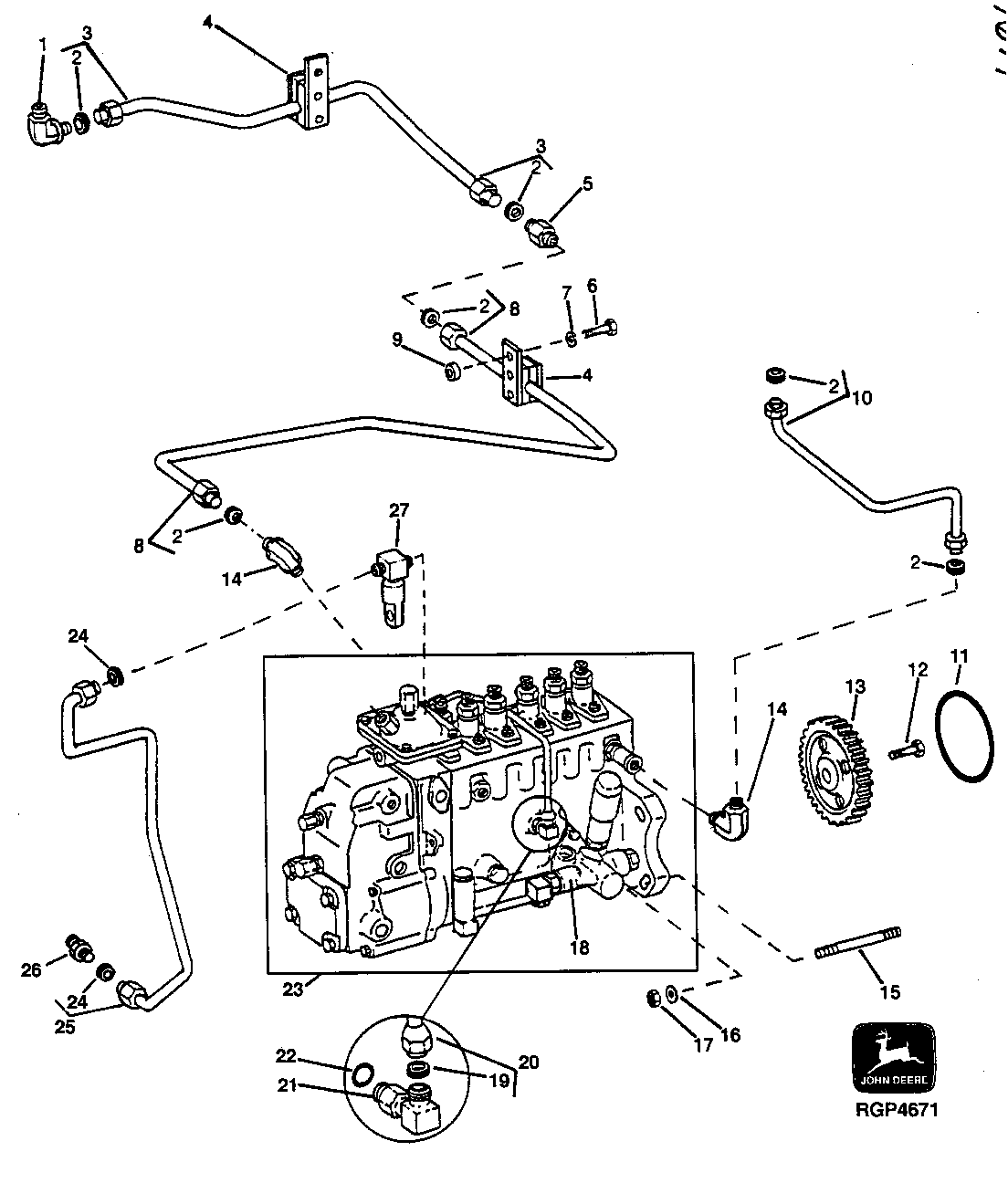 Fuel Injection Pump, Fuel Control Lines And Lube Lines