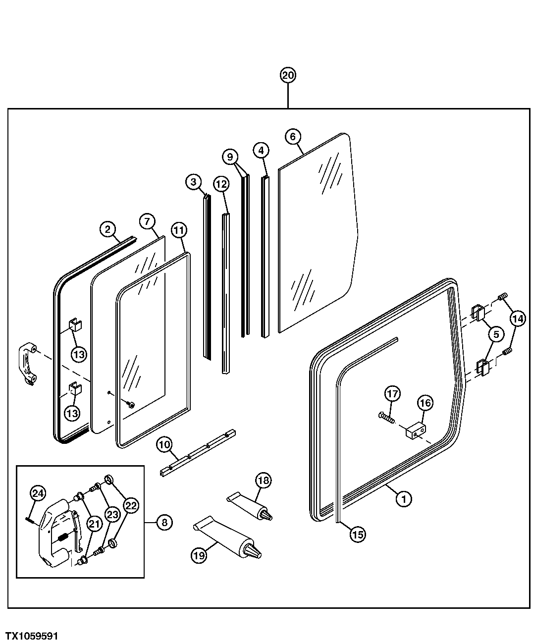 CAB SLIDING SIDE WINDOW WOLFLE (GRIP HANDLE) (S.N. -XXXXXX)