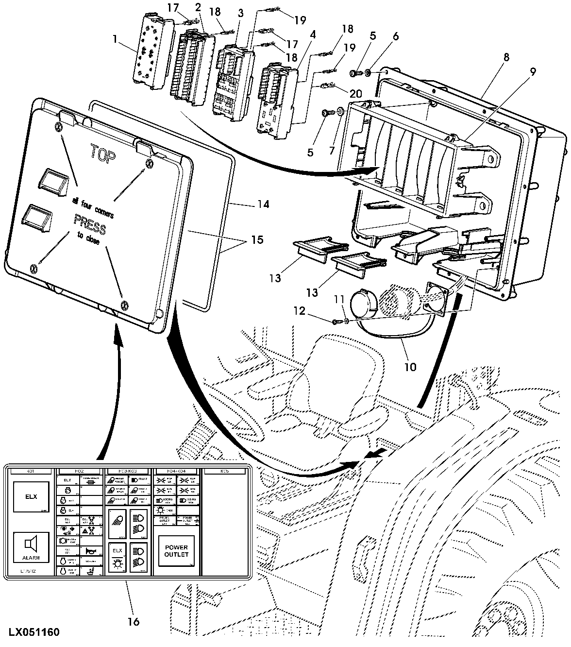 FUSE BOX / SYMBOLS (OPEN OPERATOR'S STATION)