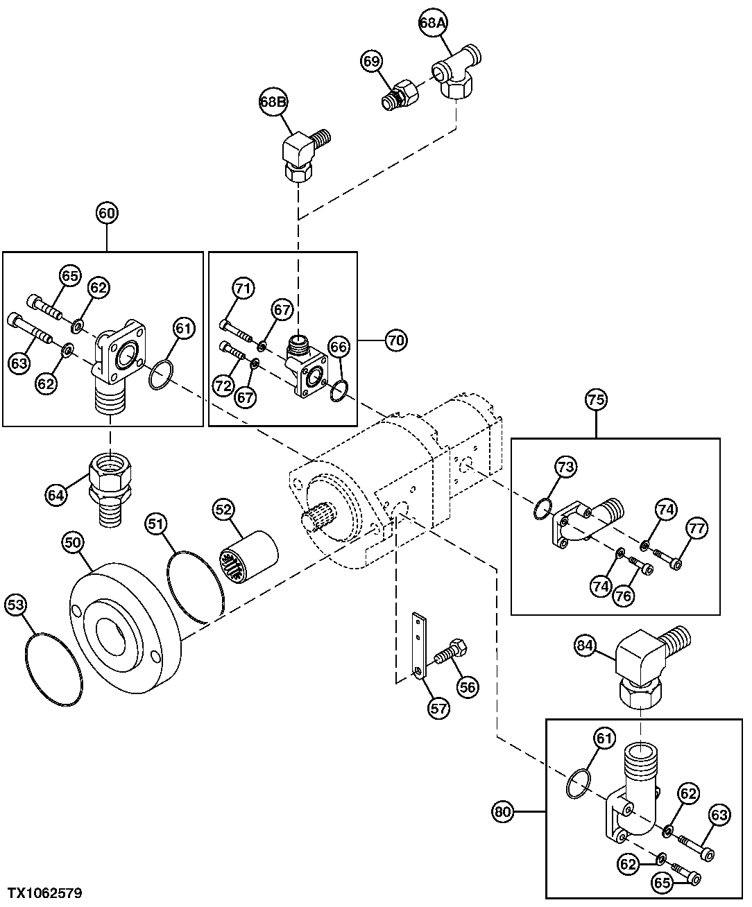 HYDROSTATIC CHARGE AND FAN DRIVE PUMP COUPLER AND FITTINGS