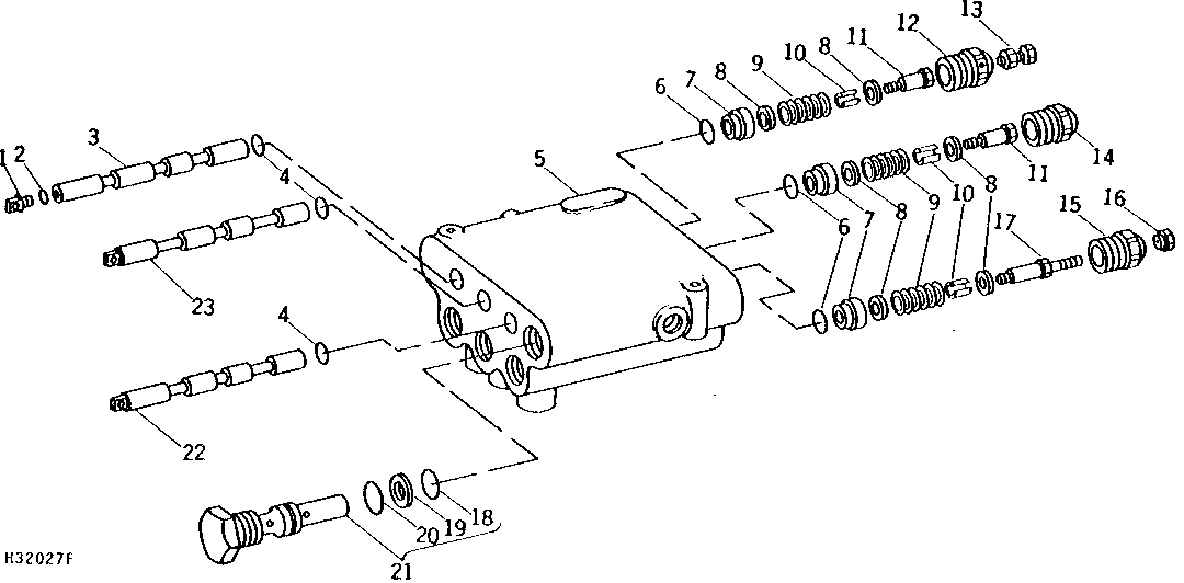MAIN HYDRAULIC CONTROL VALVE SPOOLS AND RELIEF VALVE ( - 620100)