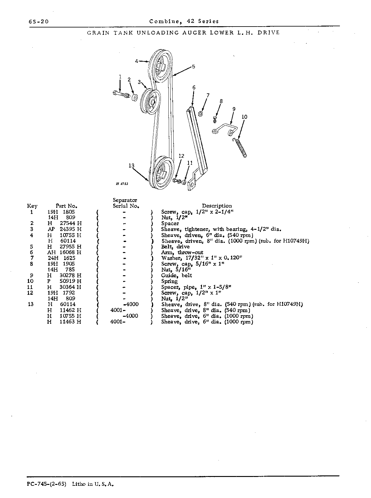 Drives for: Grain tank unloading auger, lower L.H.