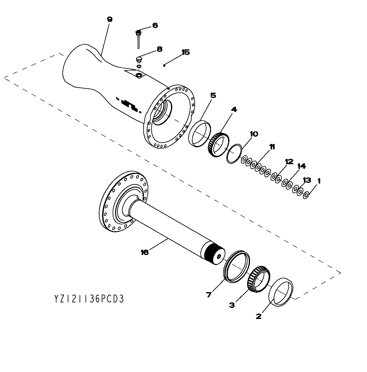 YZ121136 AXLE HOUSING AND SHAFT(1400) FRONT-SWEDA(848H);CODE D7 - ORDER CODE 1417