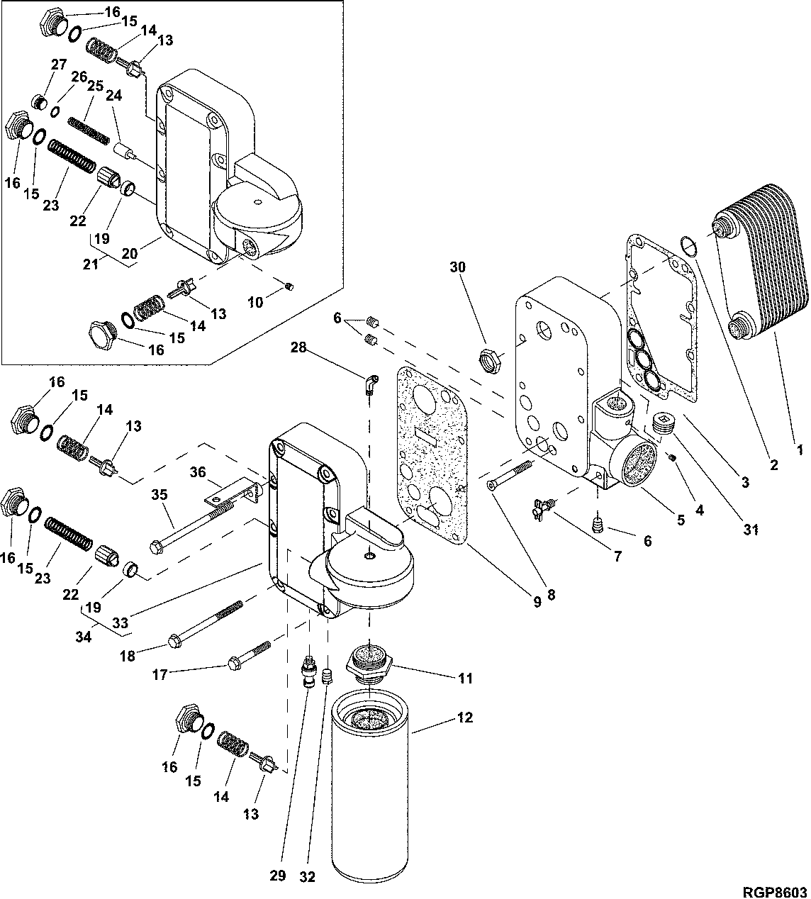 ENGINE OIL COOLER, OIL FILTER HOUSING, OIL FILTER (ADW)