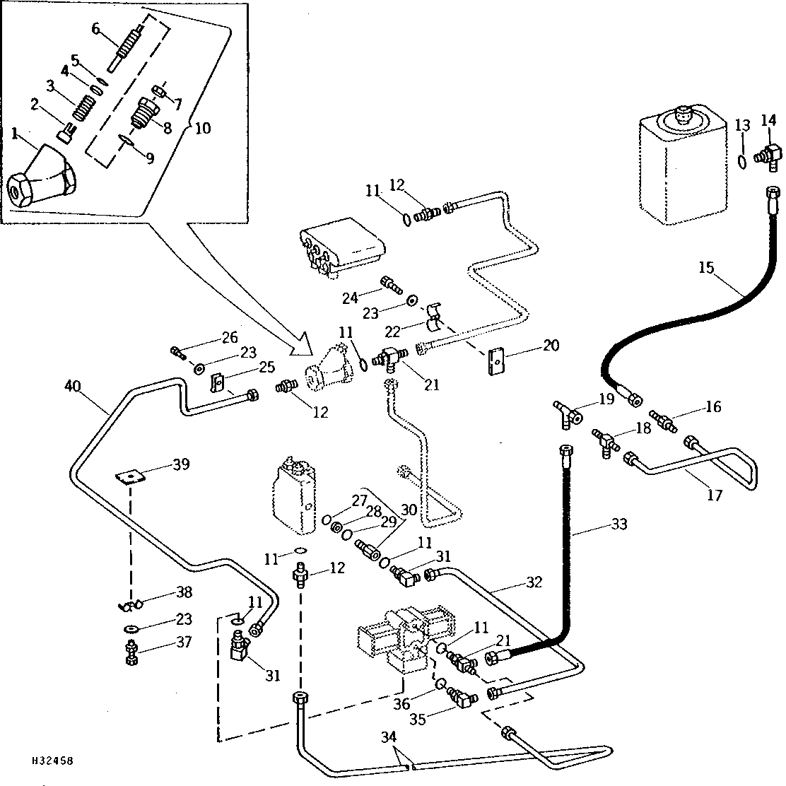 HYDRAULIC OIL LINE, DROP RATE VALVE, AND FULL FLOW PLUG ( - 600000)