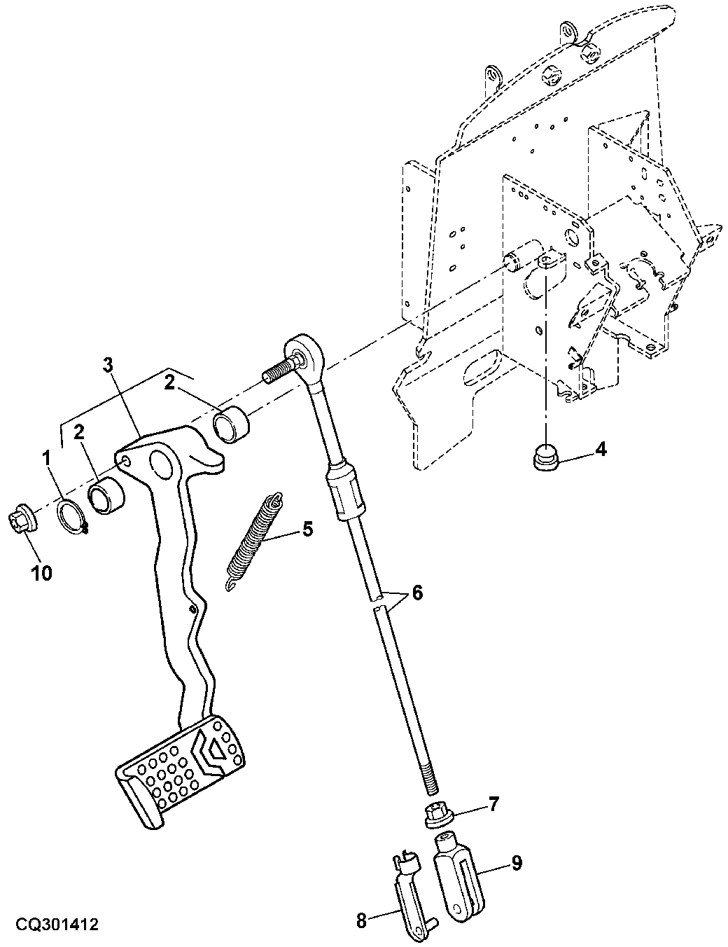 CLUTCH PEDAL AND LINKAGE (COLLARSHIFT OR SYNCSHUTTLE™ TRANSMISSION) (WITHOUT CAB)