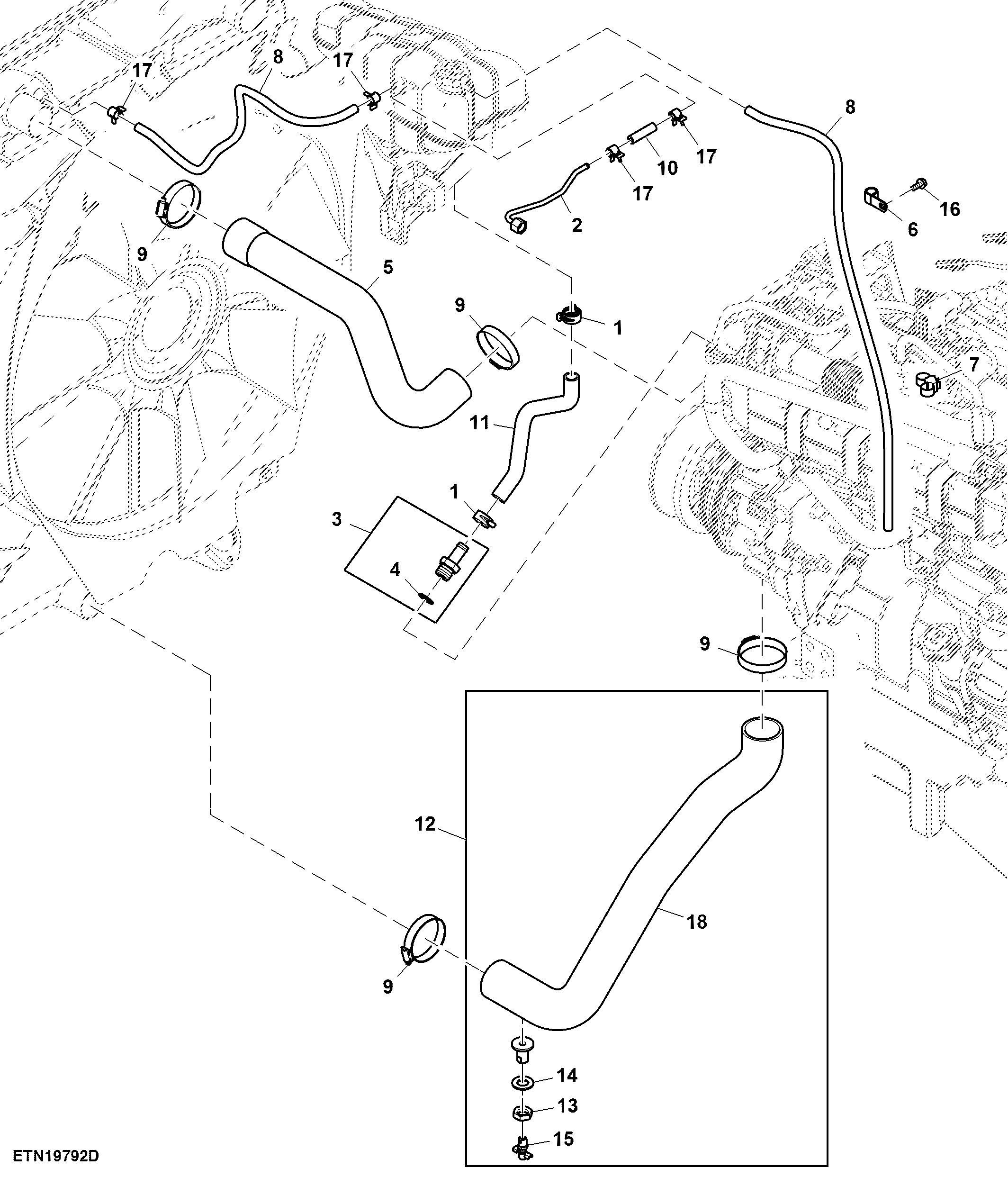 Radiator Hose, W/ Front PTO, 9.0 L FT4/ IT4 Engine