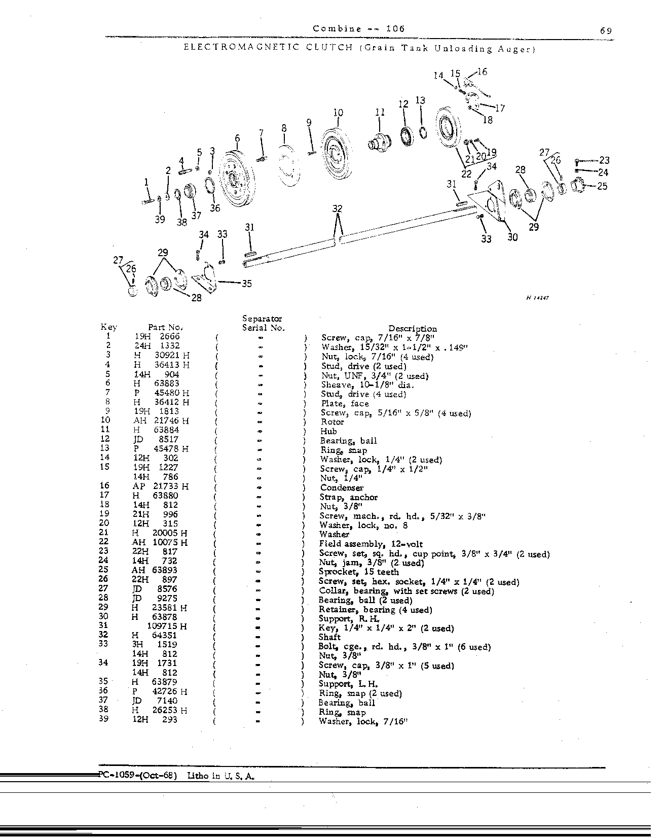 Grain Tank, Unloading Auger Electromagnetic Clutch, Loading and Unloading Augers (Continued)
