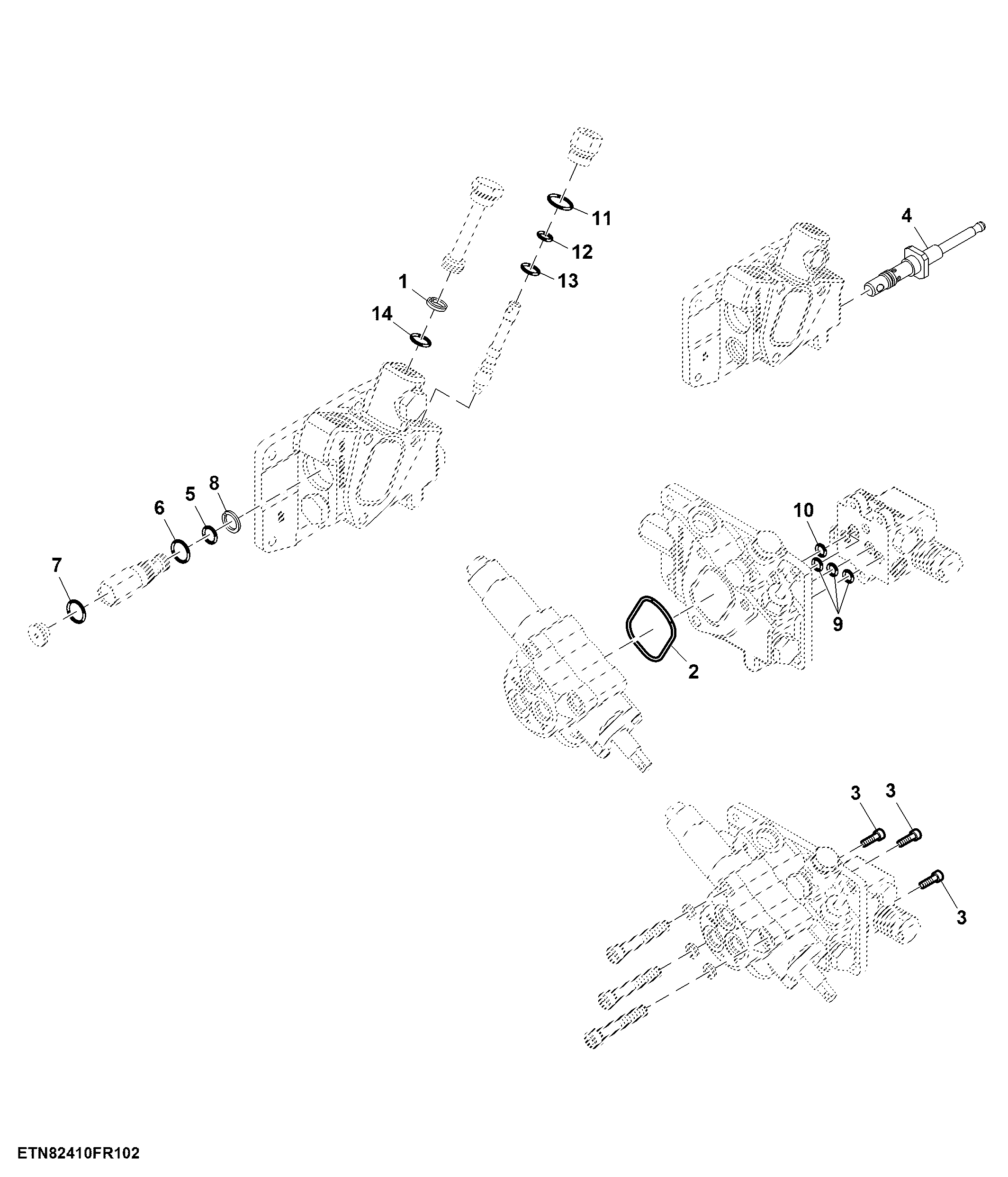 Rockshaft Control Valve Kits, W/O EQRL, W/O SCV, Reverse PTO
