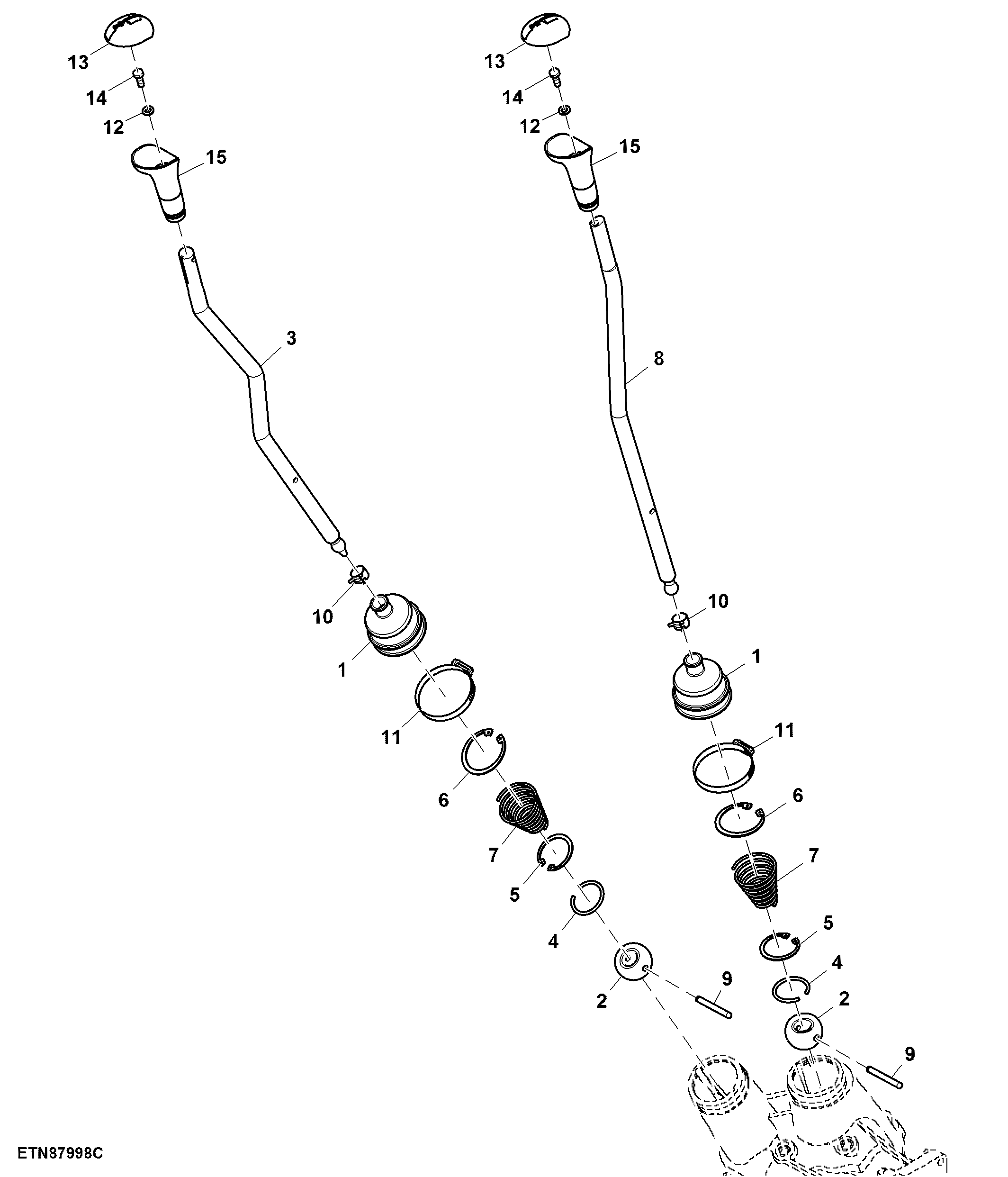 Gear and Range Shift Lever, OOS, 56/57, PIN Prefix J0