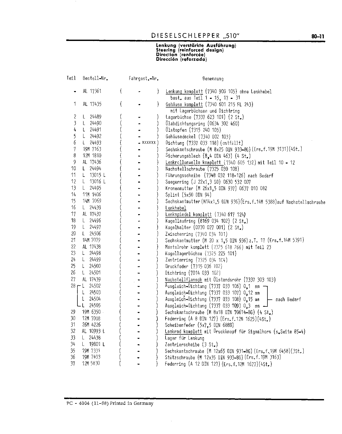 Lift Cylinder (Continued)