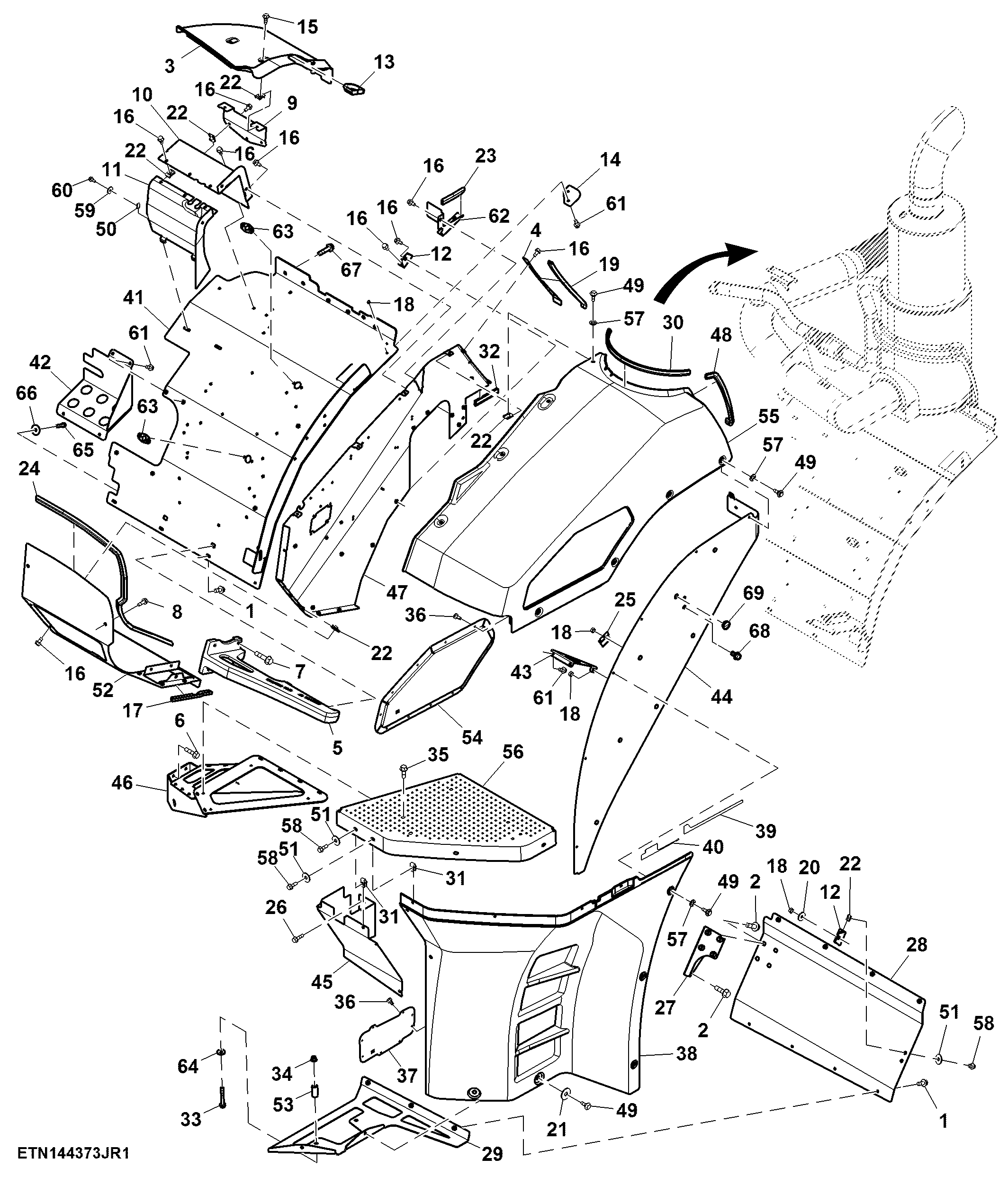 Exhaust System Enclosure, W/O Hydraulic Trailer Brake ( - 801460)