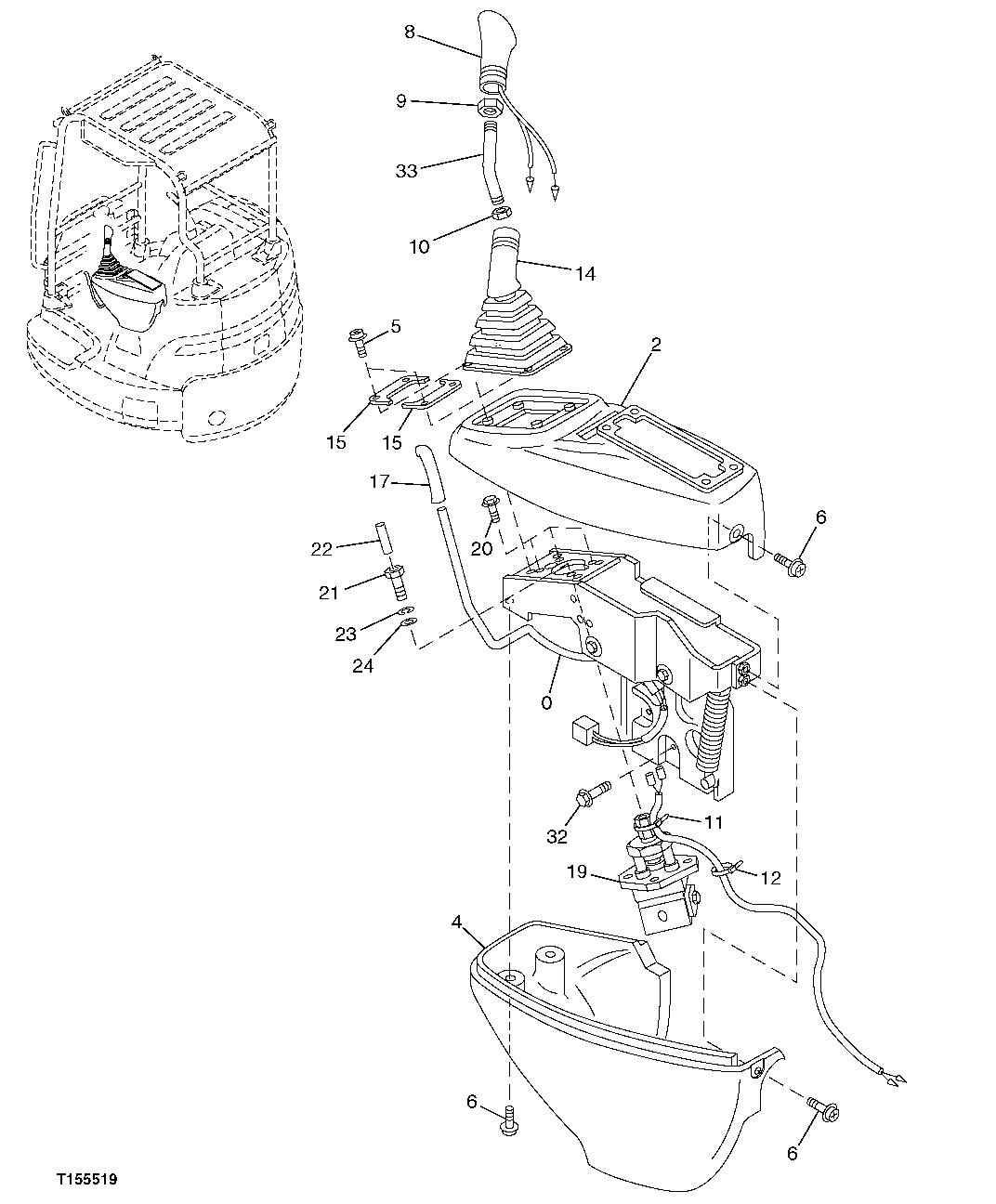 CONSOLE (LEFT) AND PILOT CONTROL LEVER (DIG AND SWING)