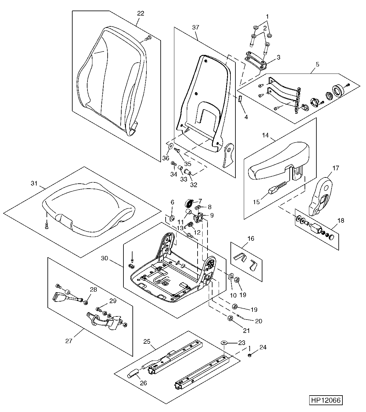 Operator's Seat Cushion, Armrest, and Mountings